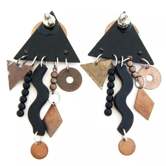 Vintage PostModern Memphis Era Abstract Earrings - Picture 2 of 2